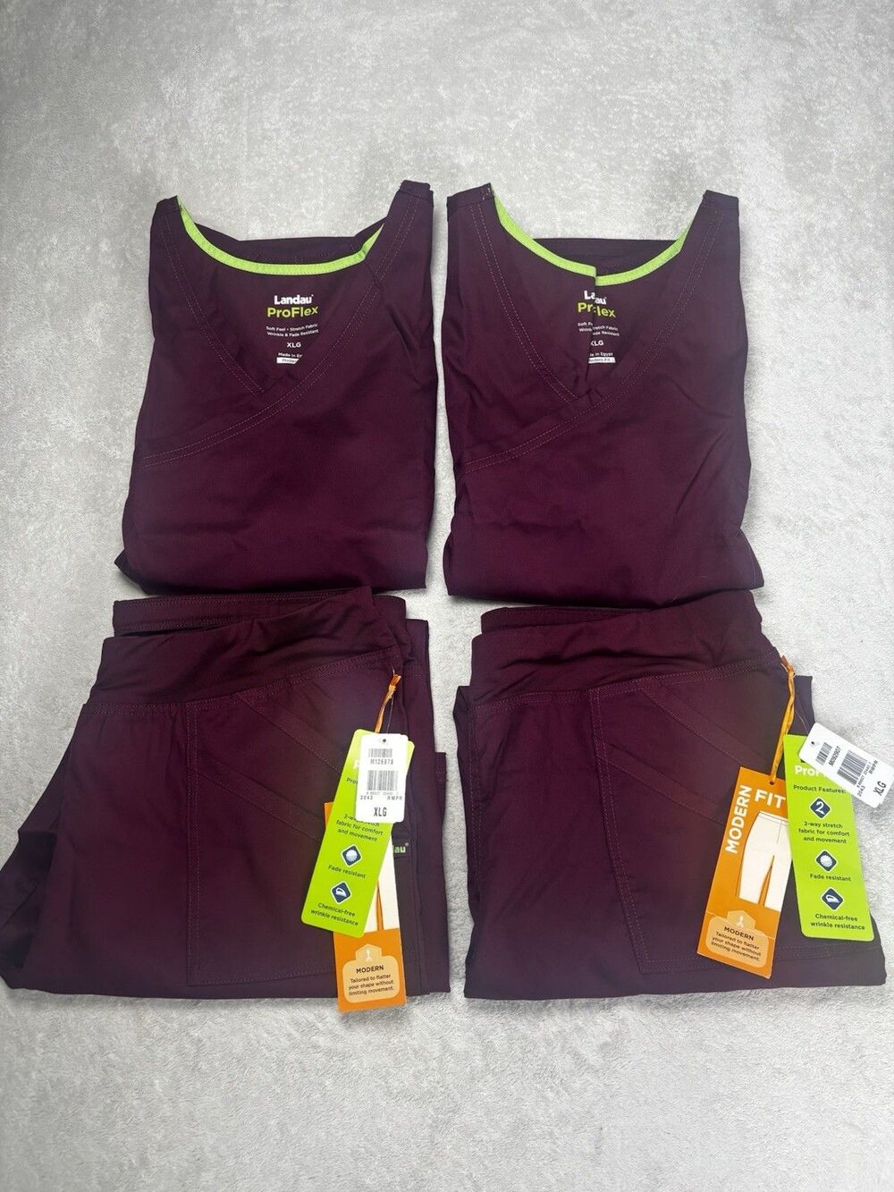 NEW Landau Women’s V-Neck Scrub Sets Wine XL Set Of 4 NWT Pants Top
